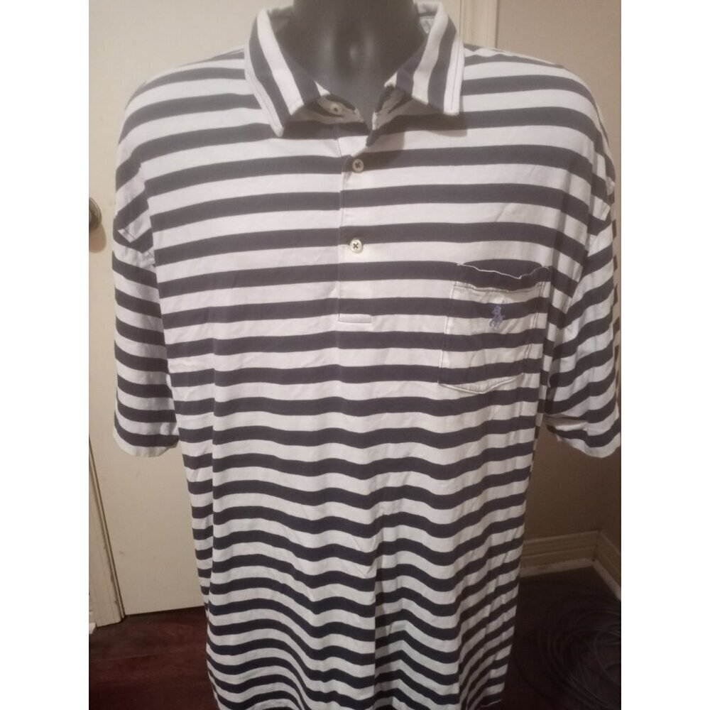 Polo Ralph Lauren Shirt Mens 3xb Blue White Striped Chest Pocket Polo